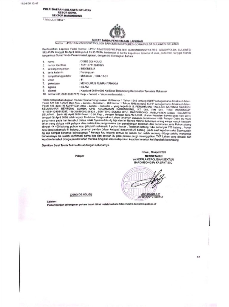Diduga Pelaku Merasa Kebal Hukum, Ahli Waris Desak LP nya di Polsek Barombong Segera di Tindaki