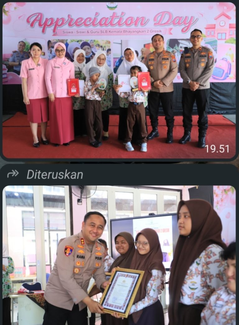Wujud Kepedulian, Kapolres Gresik dan Ketua Bhayangkari Beri Apresiasi Guru serta Siswa Berprestasi SLB Kemala Bhayangkari 2