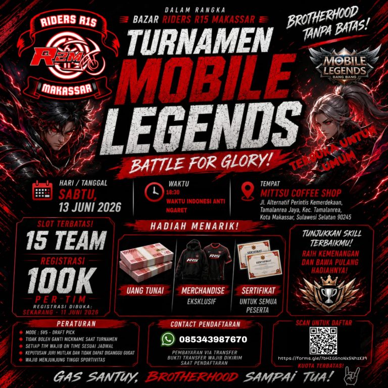 Riders R15 (R2M) Makassar Gelar Turnamen Mobile Legends 2026 di Mittsu Coffee