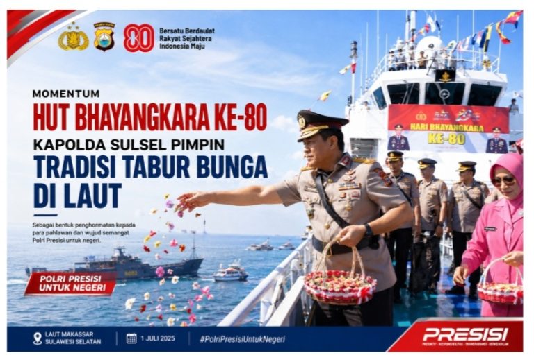 Momentum HUT Bhayangkara Ke-80, Kapolda Sulsel Pimpin Tradisi Tabur Bunga di Laut
