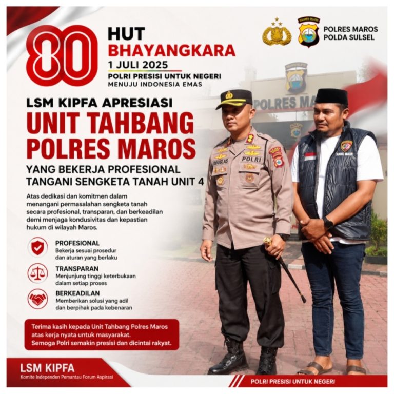 HUT Bhayangkara ke-80, LSM KIPFA Apresiasi Unit Tahbang Polres Maros yang Bekerja Profesional Tangani Sengketa Tanah Unit 4