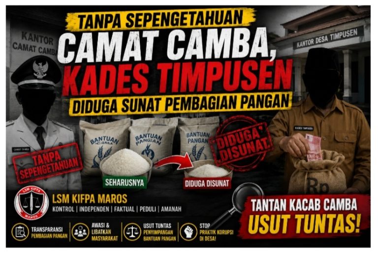 Tanpa Sepengetahuan Camat Camba, Kades Timpusen Diduga Sunat Pembagian Pangan, LSM Kifpa Maros, Tantan Kacab Camba Usut Tuntas