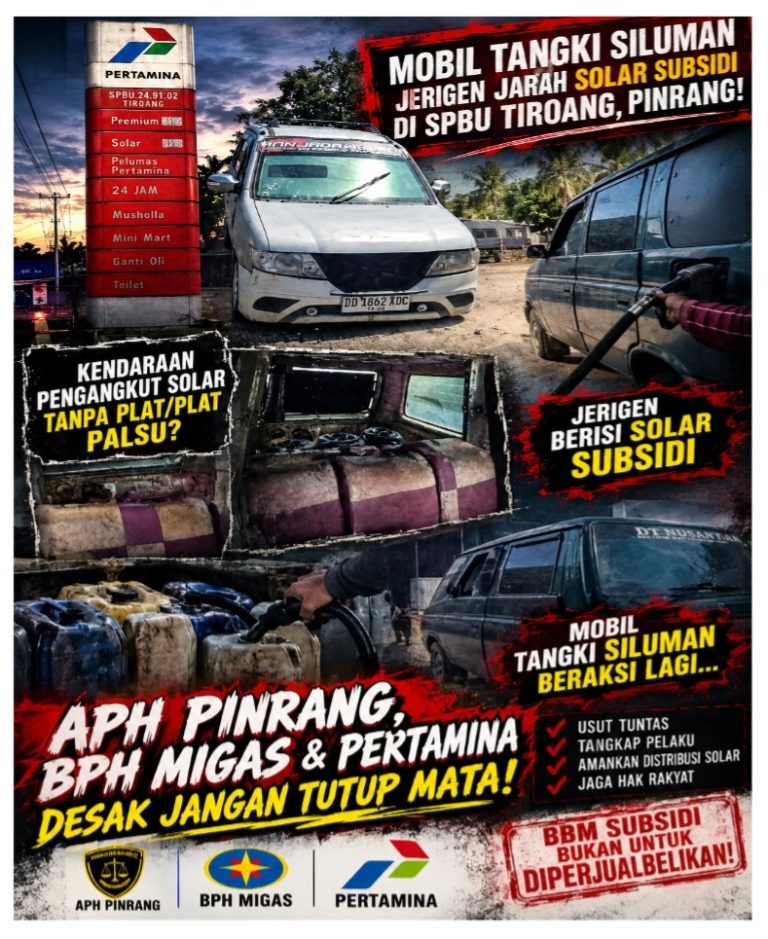 NGERI! Mobil Tangki Siluman & Jerigen Jarah Solar Subsidi di SPBU Tiroang, APH Pinrang, BPH Migas & Pertamina Didesak Jangan Tutup Mata