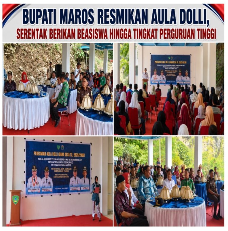 Bupati Maros Resmikan Aula Dolli, Serentak Berikan Beasiswa Hingga Tingkat Perguruan Tinggi