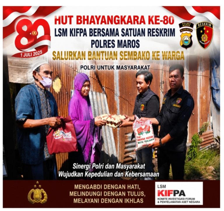 HUT Bhayangkara ke-80, LSM Kifpa Bersama Satuan Reskrim Polres Maros Salurkan Bantuan Sembako Ke Warga