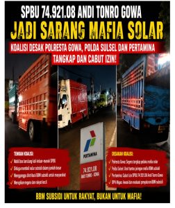 SPBU 74.921.08 Andi Tonro Gowa Jadi Sarang Mafia Solar, Koalisi Desak Polresta Gowa, Polda Sulsel dan Pertamina Tangkap dan Cabut Izin