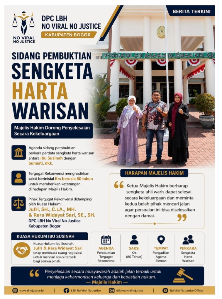 Sidang Pembuktian Sengketa Harta Warisan, Majelis Hakim Dorong Penyelesaian Secara Kekeluargaan