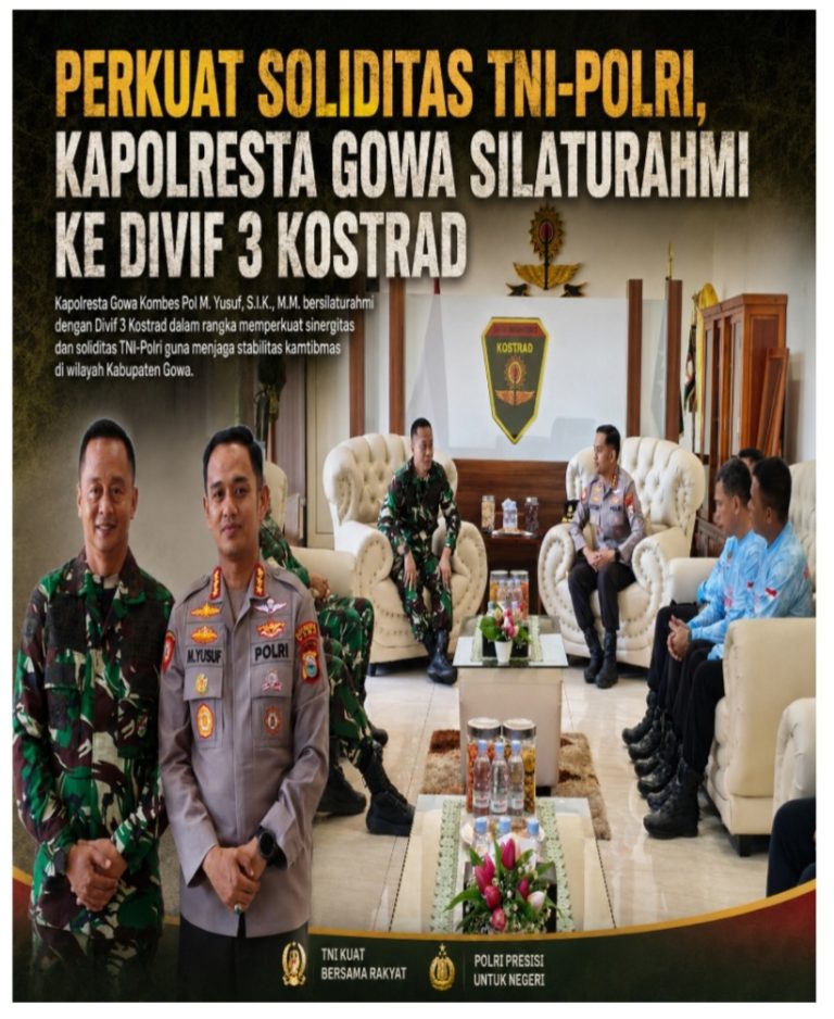 Perkuat Soliditas TNI-Polri, Kapolresta Gowa Silaturahmi ke Divif 3 Kostrad