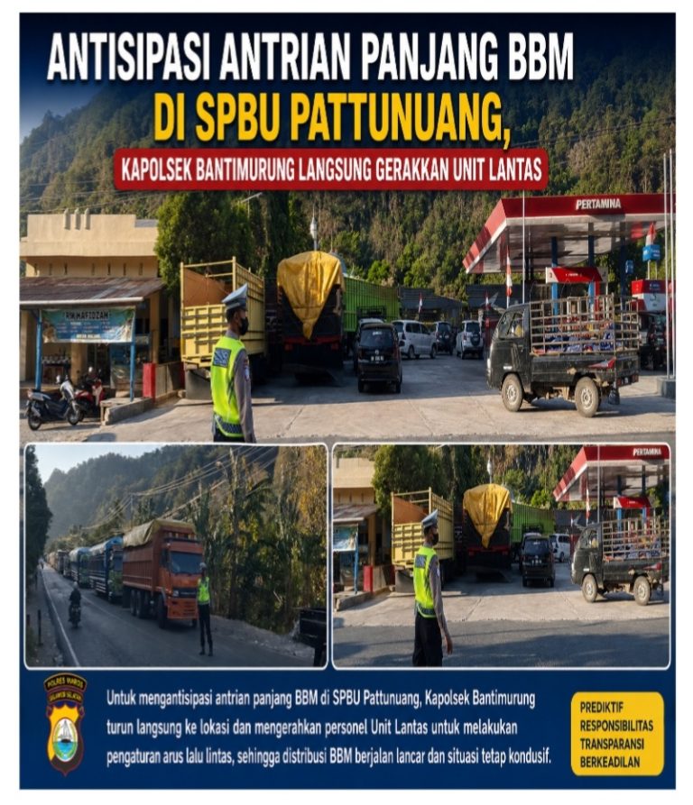 Antisipasi Antrian Panjang BBM di SPBU Pattunuang, Kapolsek Bantimurung Langsung Gerakkan Unit Lantas