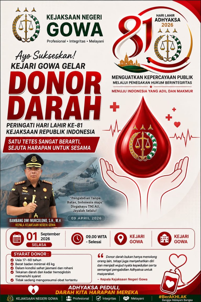 Harlah Ke-81 Kejaksaan RI, Kejari Gowa Gelar Donor Darah untuk Kemanusiaan