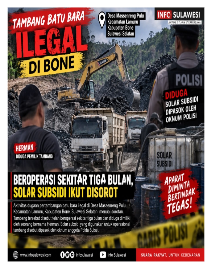 Dugaan Tambang Batu Bara Ilegal di Bone Disorot, Nama Herman Disebut