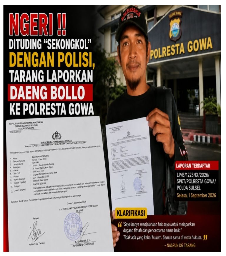 Ngeri !! Dituding "Sekongkol" Dengan Polisi, Tarang Laporkan Daeng Bollo Ke Polresta Gowa